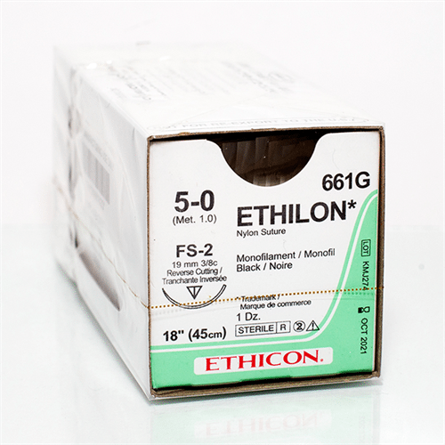 5-0 Ethilon (nylon) black 18 FS-2 needle
