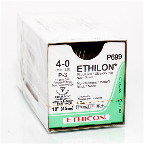 Ethicon Nylon, Monofilament, 4-0, Non-Absorbable, P-3, Black, 18”