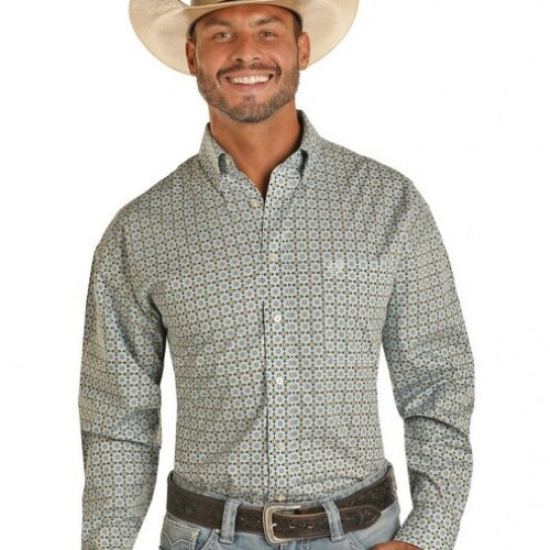 Panhandle Slim Men S Blue Black Tan Print Button Western Shirt The Horse Barn