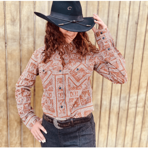 Wrangler Ladies Long Sleeve Snaps Retro Vintage Tan Western Shirt | The  Horse Barn