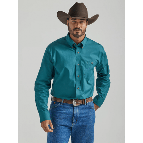 Wrangler Men's George Strait Long Sleeve Button Turquoise Western Shirt |  The Horse Barn