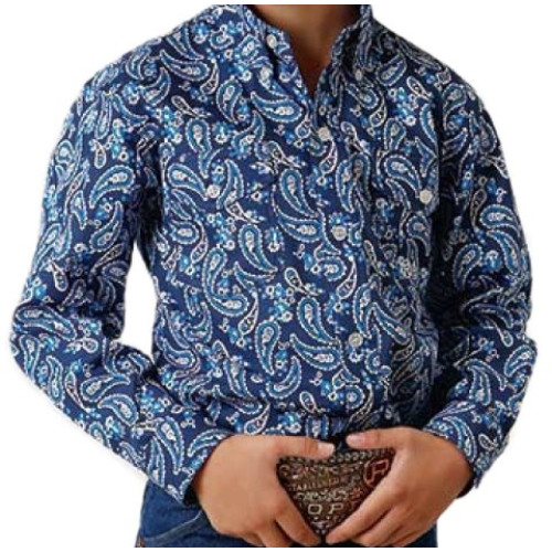 Roper Boys Blue Paisley Button Western 
