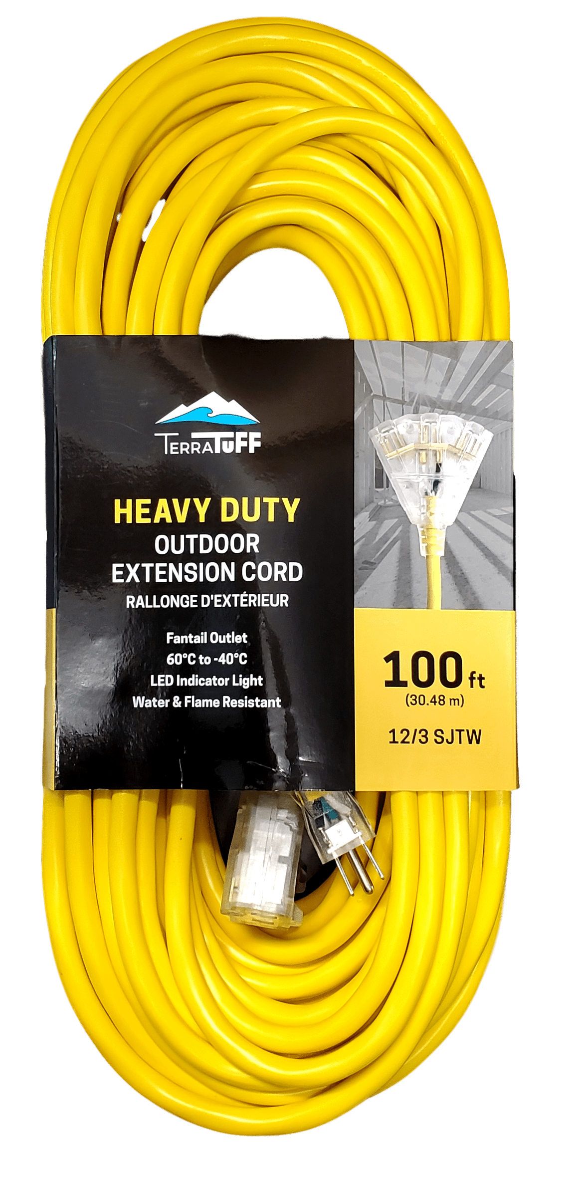 12/3 100'H.D EXT CORD YELLOW FAN