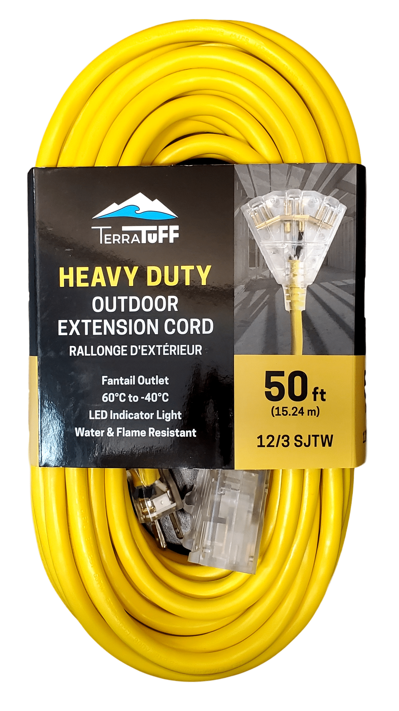 12/3 50' FAN HEAD EXT CORD SJTW YELLOW MEDIUM DUTY