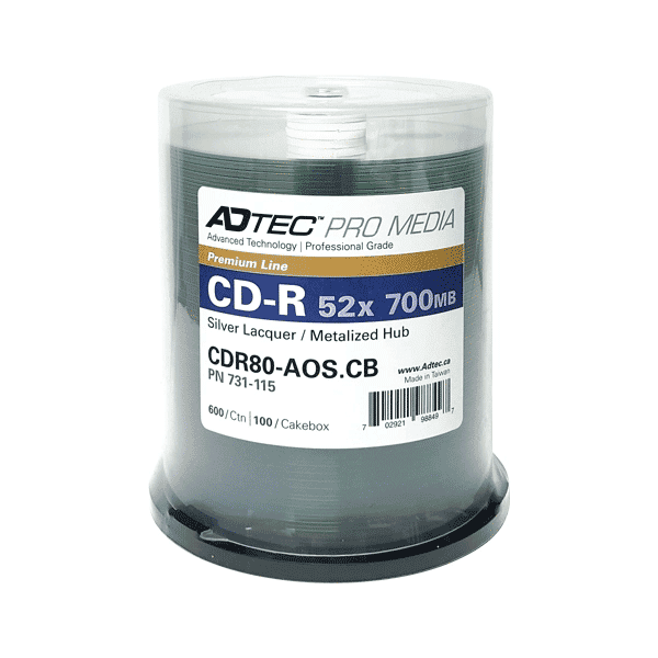 ADTEC PRO CD-R 52X WHITE HUB INKJET (731-211A) 100/TAPE WRAP