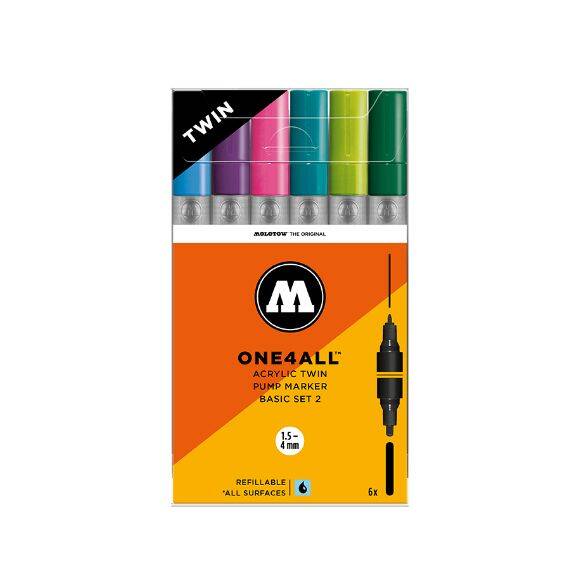 Disc Molotow Acrylic Twin Marker Set, Basic 2, 6pc Delta Art