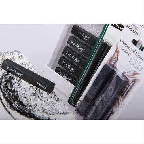 Compressed Charcoal, Square Vine Charcoal Sticks For Drawing, Pack Of 6 (2  Soft, 2 Medium And 2 Hard) 