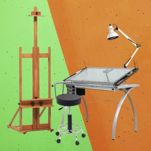 Furniture: Easels, Tables, Drawing Boards, Chairs, Storage, Lights, Projectors