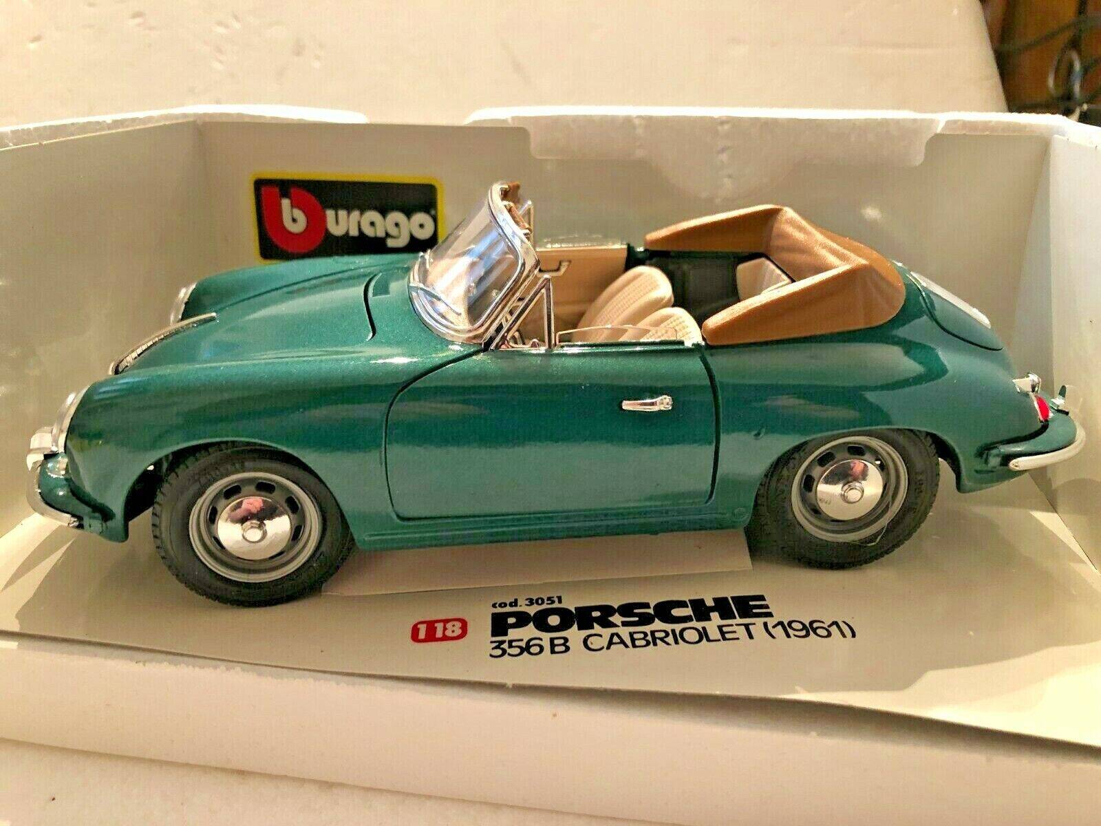 Porsche 356B 1961 Cabriolet green BBURAGO 118 Diecast eAutomobilia