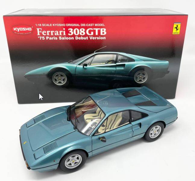 Ferrari 308GTB 1975 Debut Version Blue Green- Kyosho 1:18 Diecast