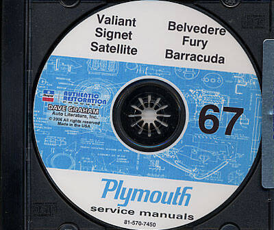 Belvedere & Satellite Shop Manual CD Valiant PLYMOUTH 1967 Signet Fury 