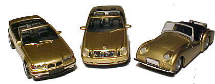 Set of 3: BMW, Benz, Triumph gold - Herpa 1:87 Plastic Diecast