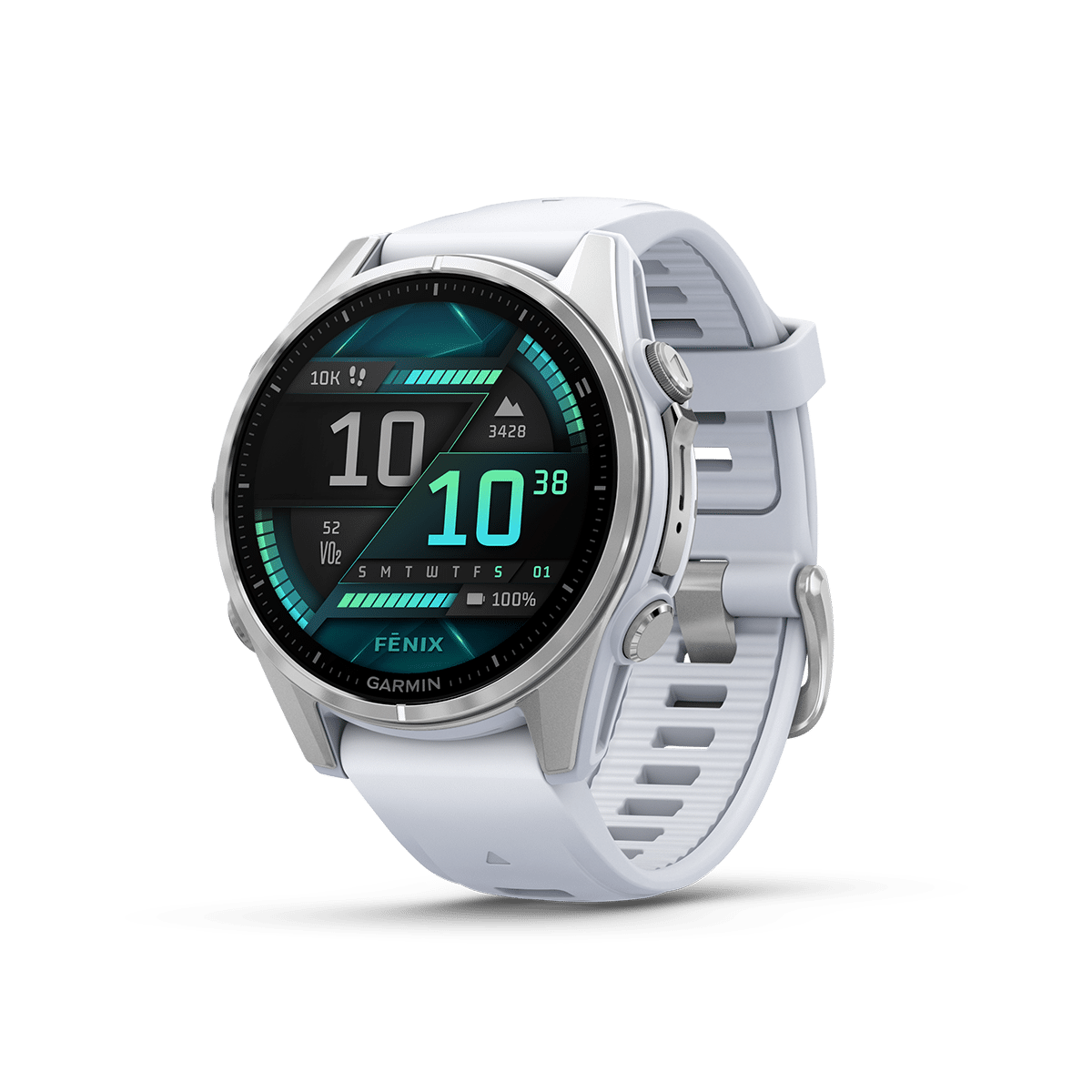 Garmin fenix 8 - 43mm, AMOLED - Glass, Silver with Whitestone Silicone Band