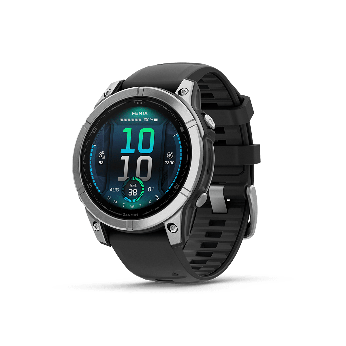 Garmin fenix E – 47mm, AMOLED - Stainless Steel with Black Silicone Band