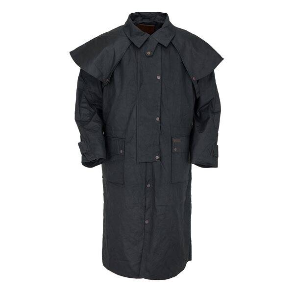 Black shop oilskin duster