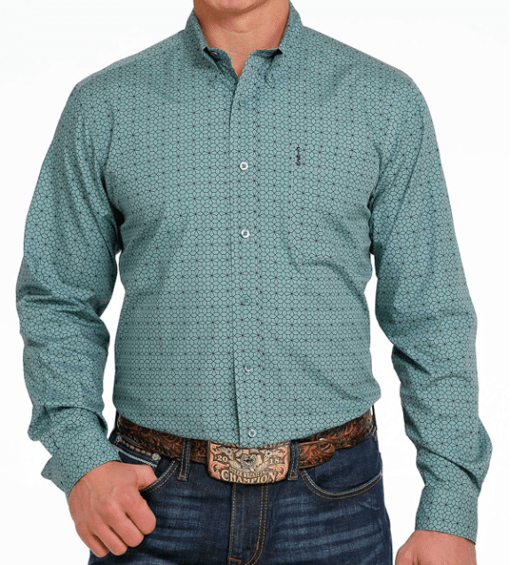 Cinch Men's Blue Geo Print Button Long Sleeve Western Shirt