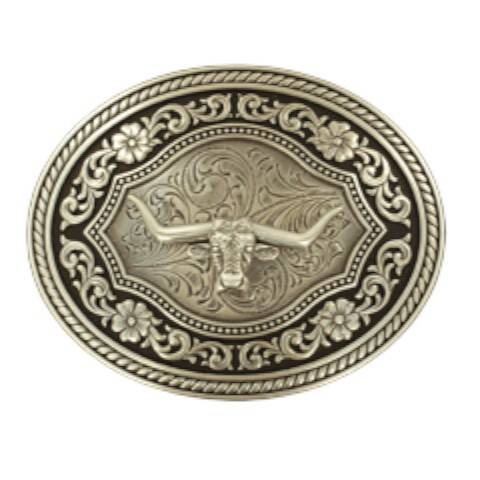 Gold Flourish Western Belt Buckle with Galloping Horse