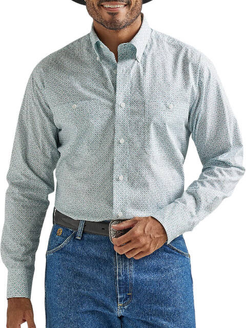 Wrangler Men's George Strait Light Blue Print Button Western Shirt - The  Horse Barn