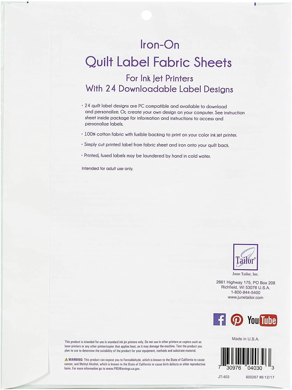 Cotton Printable Fabric Sheets 6 Sheets per pack