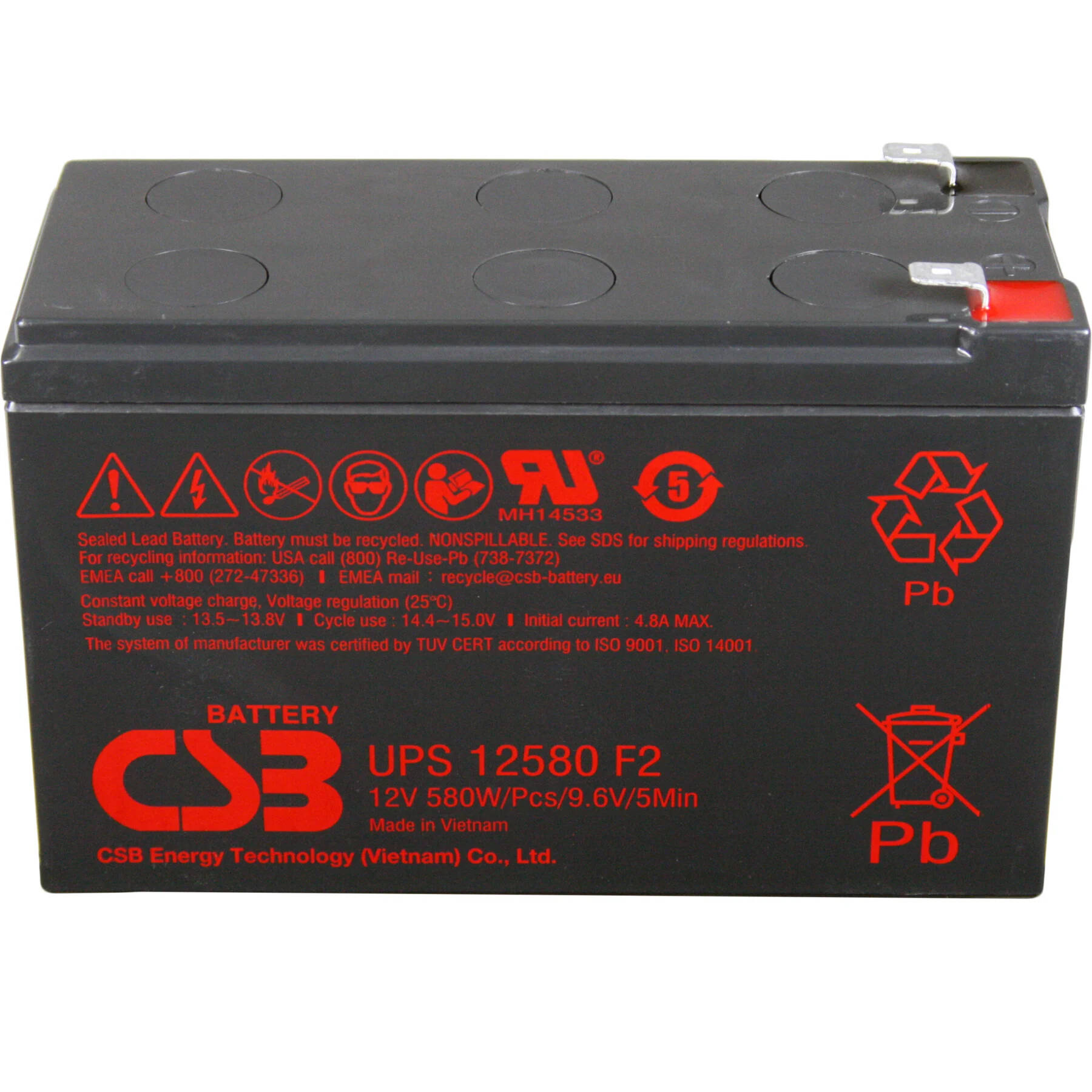 CSB UPS12580F2 12V 7AH SLA Battery – 2-Pack – Sealed Lead Acid With F2 Terminals