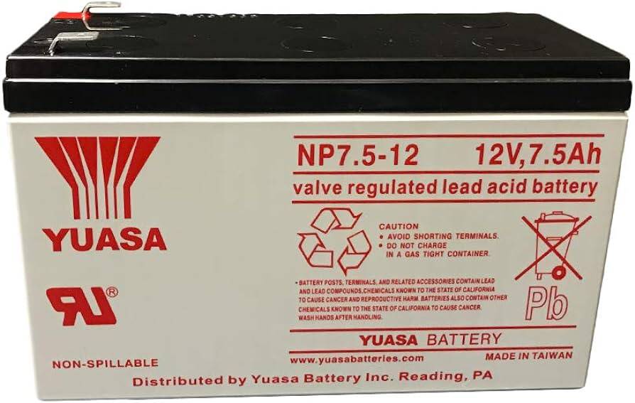 12V 7.5Ah @ 20Hr Rate .187 FastOn Terminals ABS Case Yuasa VRLA